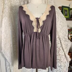 Eberjey NWT Babydoll Lace Long Sleeve Sleep Lounge Top Soft Modal L Lady Godiva